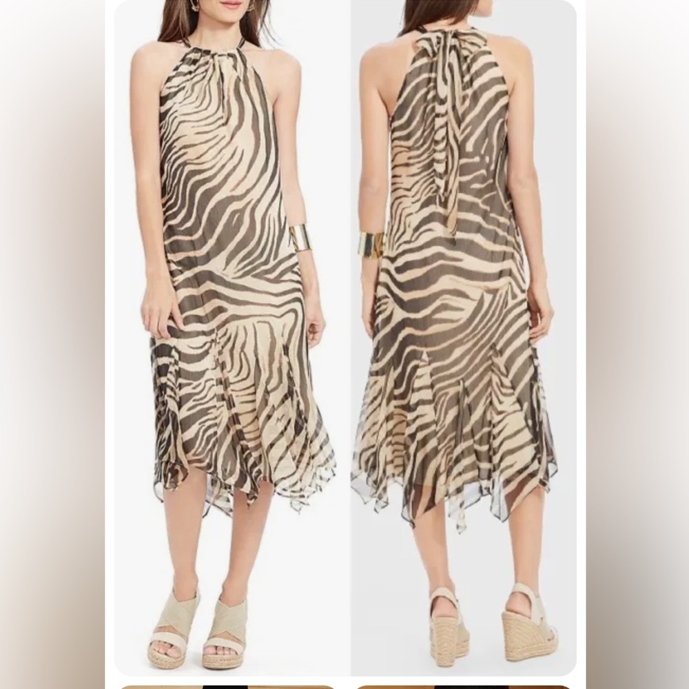 Ralph Lauren Brown/Tan Tiger Print Asymmetric Gauze Georgette Dress